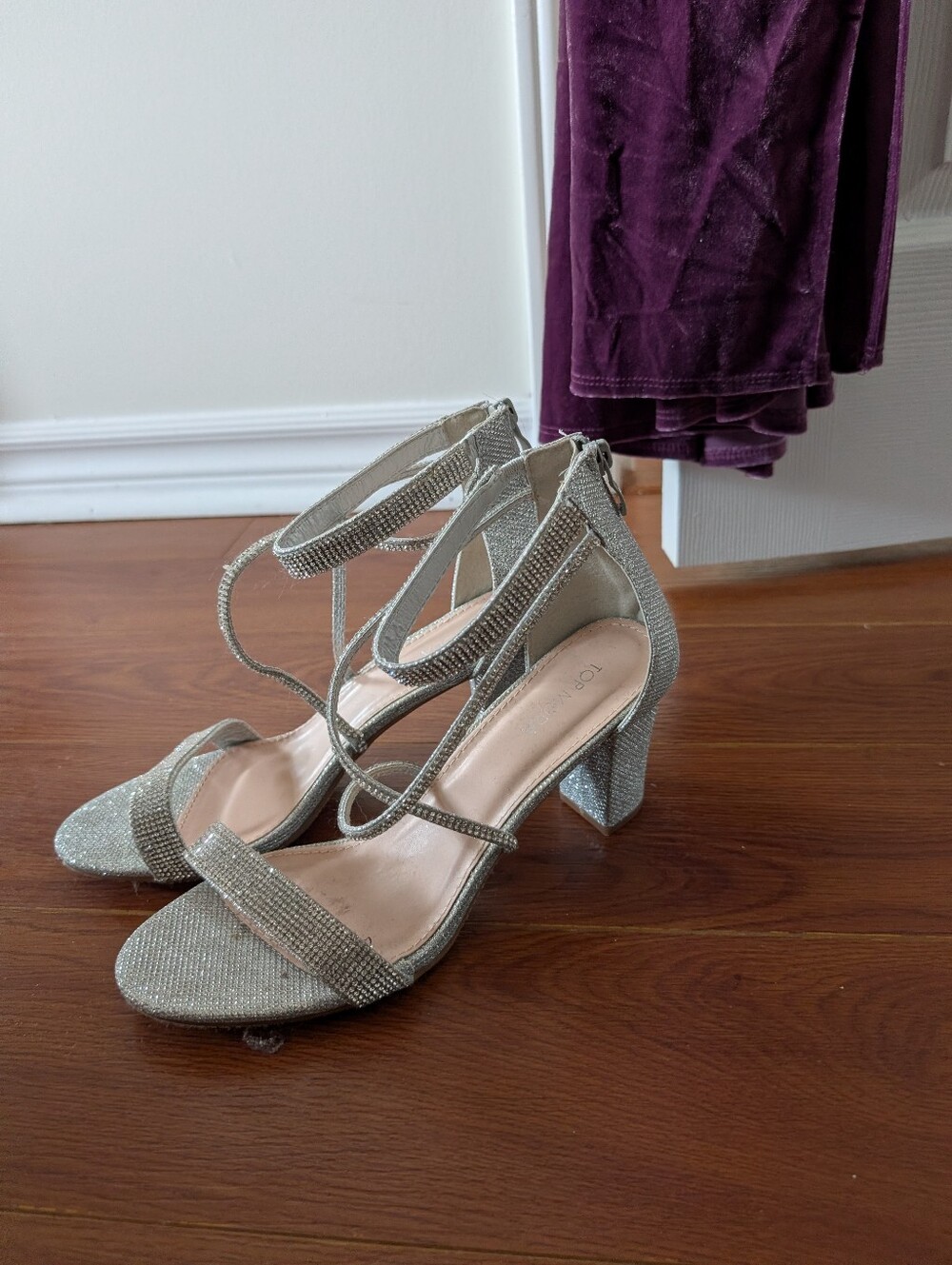 TOP Moda Silver Rhinestone Block Heels